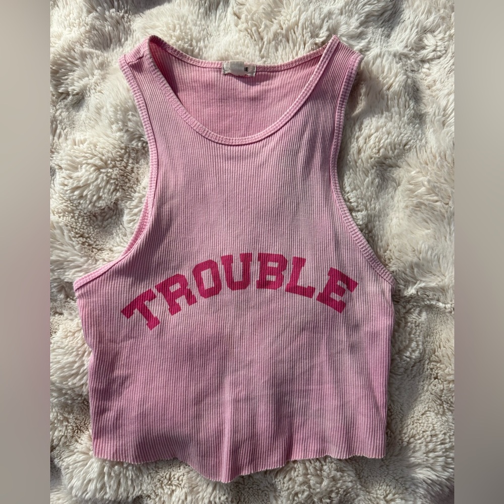 Pink “Trouble” Cropped Tee